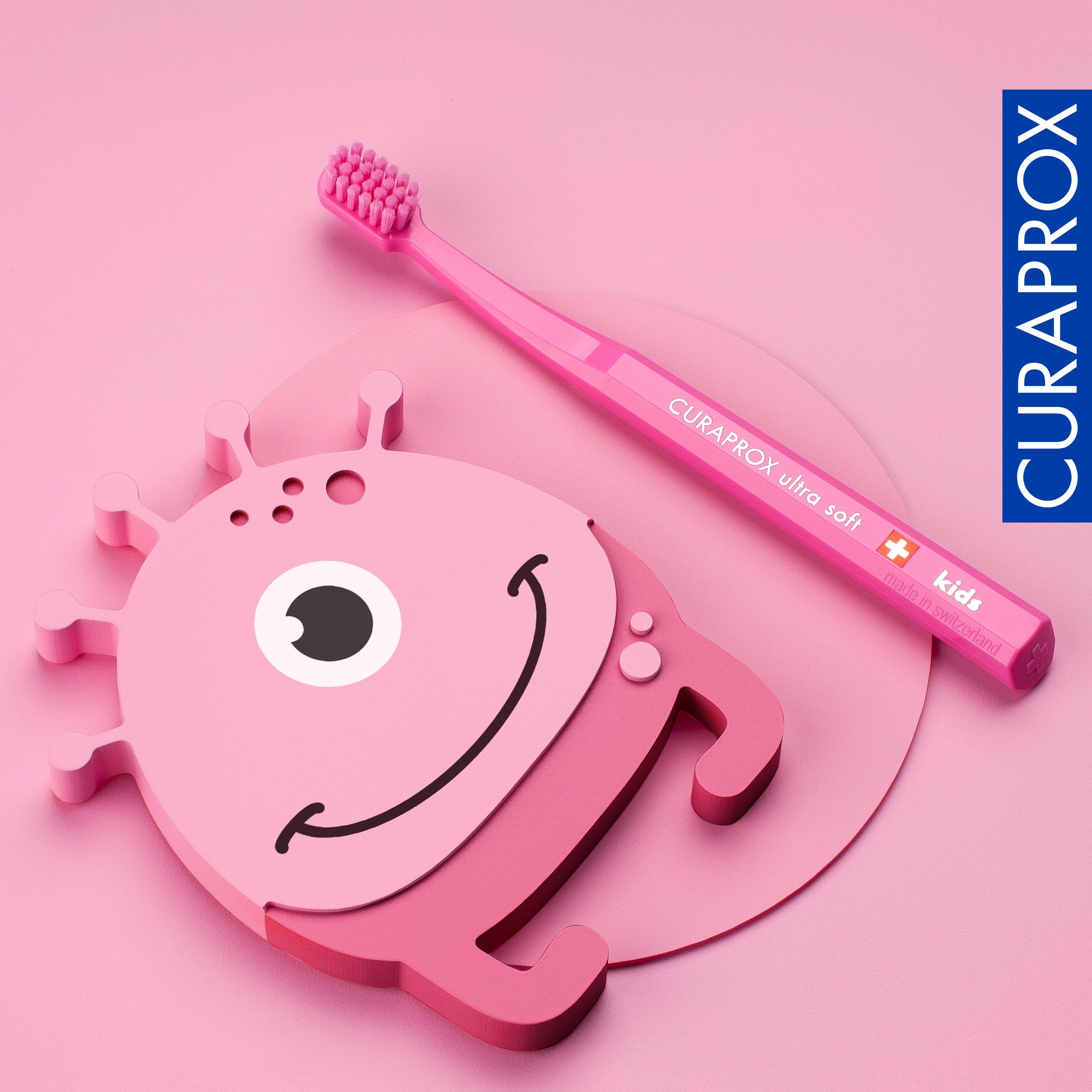 Curaprox Spazzolino CS Kids-Per bambini dai 4 ai 12 anni/Pulizia delicata ultra-morbida | 5.500 filamenti Curen® / Rosa/Confezione singola/Made in Switzerland