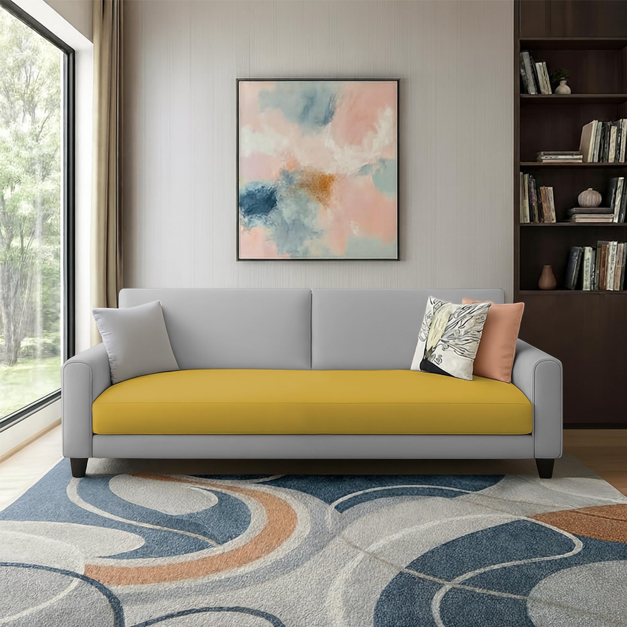 GRAPEWOOD Kathleen 3 Seater Sofa Set for Living Room – Foldable Convertible Couch Furniture for Home, Office or Guest Use, Modern Designer Stylish Comfortable (Yellow Grey)-image-23