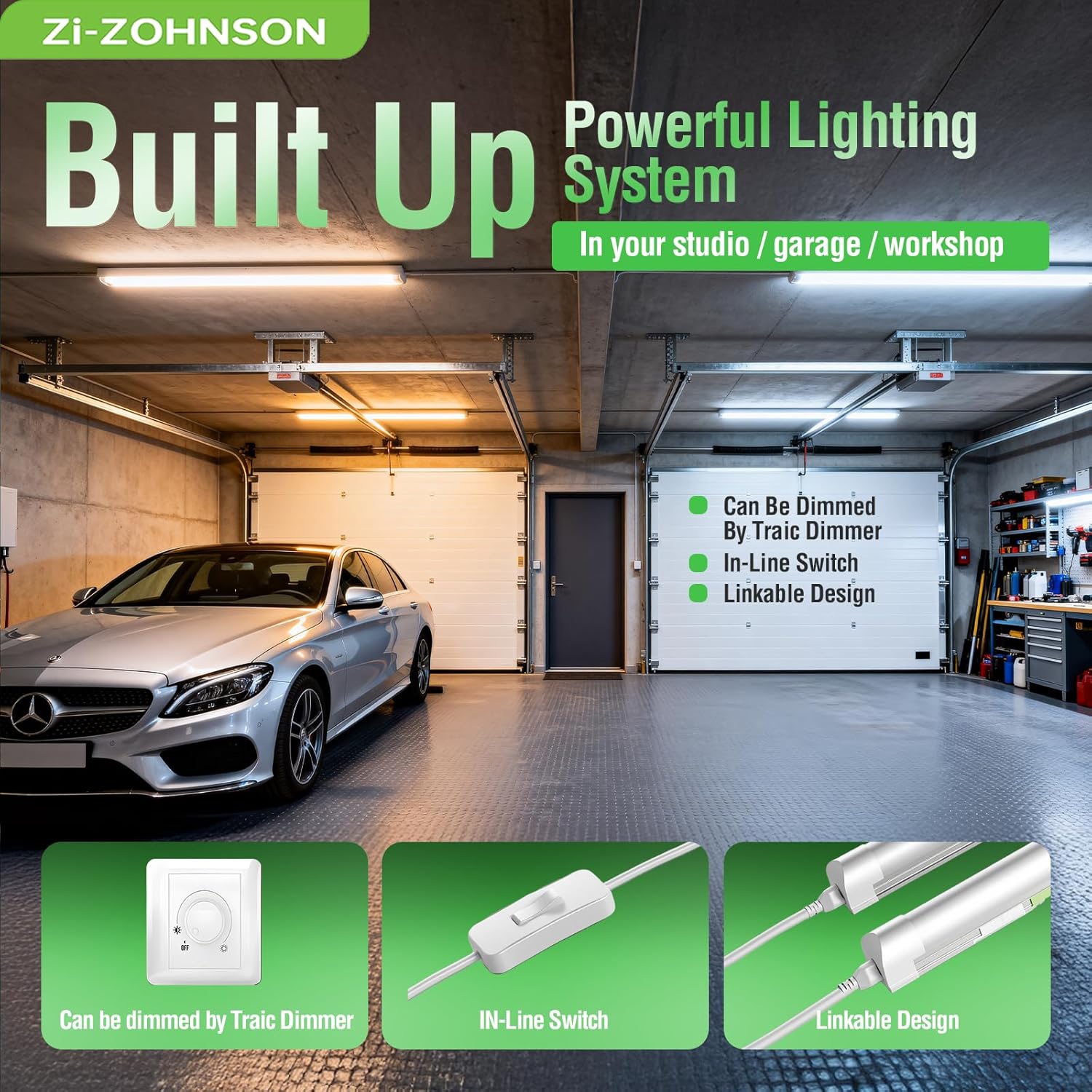 6 Pack Dimmable 4FT Led Shop Lights,30W T8 Integrated LED Light,3000-6500K Tunable with Switches 6CCT 6Watts,4500LM Frosted Cover,Linkable, Plug-in Shop Lights for Workshop,Garage,Basement