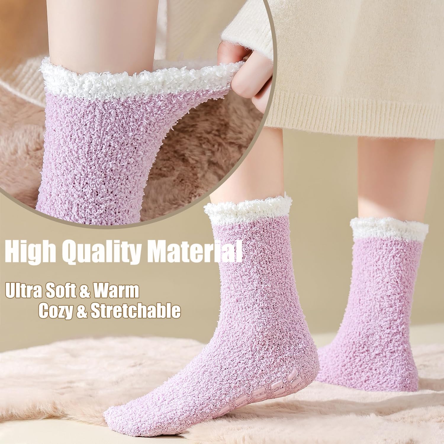 Ginmewrae Women Fuzzy Socks Cozy Soft Fluffy Cute Animal Slipper Socks Sleeping Warm Socks Christmas Gift for Girls: E 6 Pairs Mix Patchwork