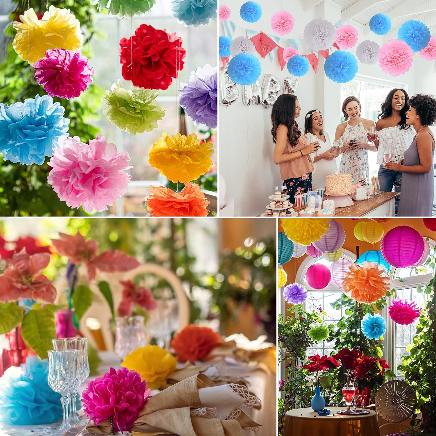 Qimoo 20 pompones de papel de café, decoración de bricolaje, pompones de papel de seda decorativos para fiestas, bodas, decoración al aire libre