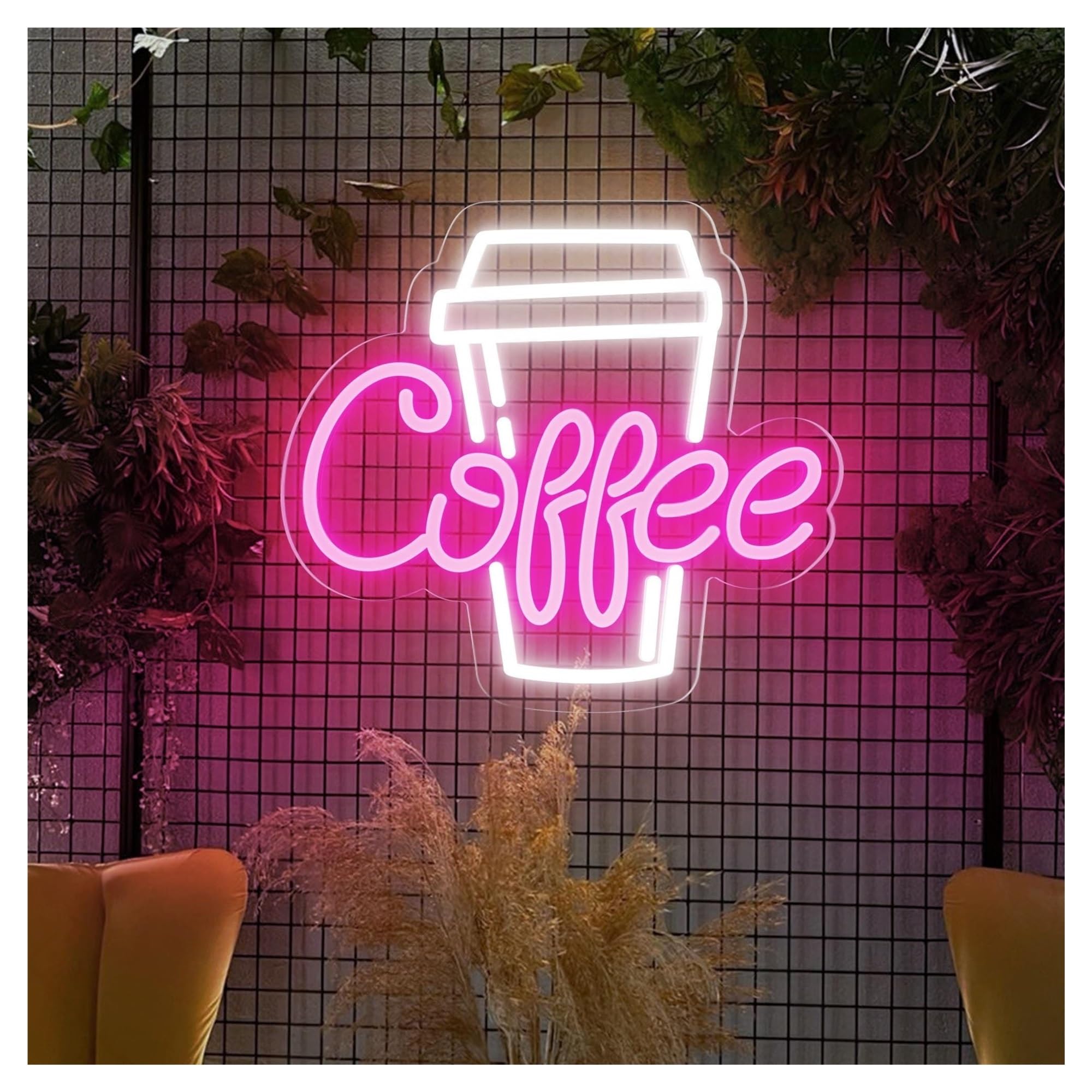 RONGCH Hanging Art Neon Signs Coffee Cup Neon Sign, Suitable for Cafe Restaurant Decor with Brightness Adjustable 38cm(B)