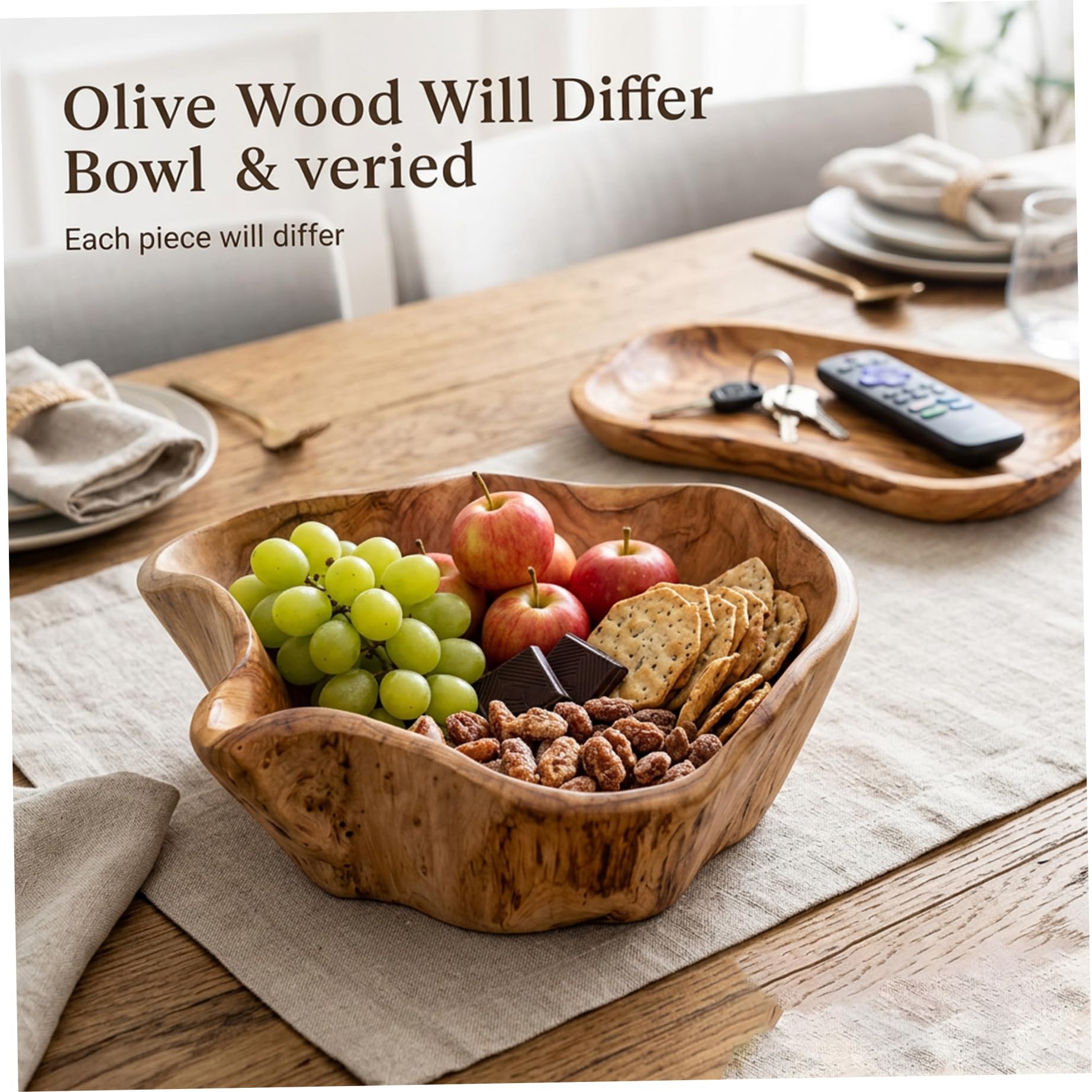 Bols décoratifs en bois, 25-29 cm de diamètre..Plateau de service en bois fait à la main, plateau en pour pains sandwich aux collations aux fruits