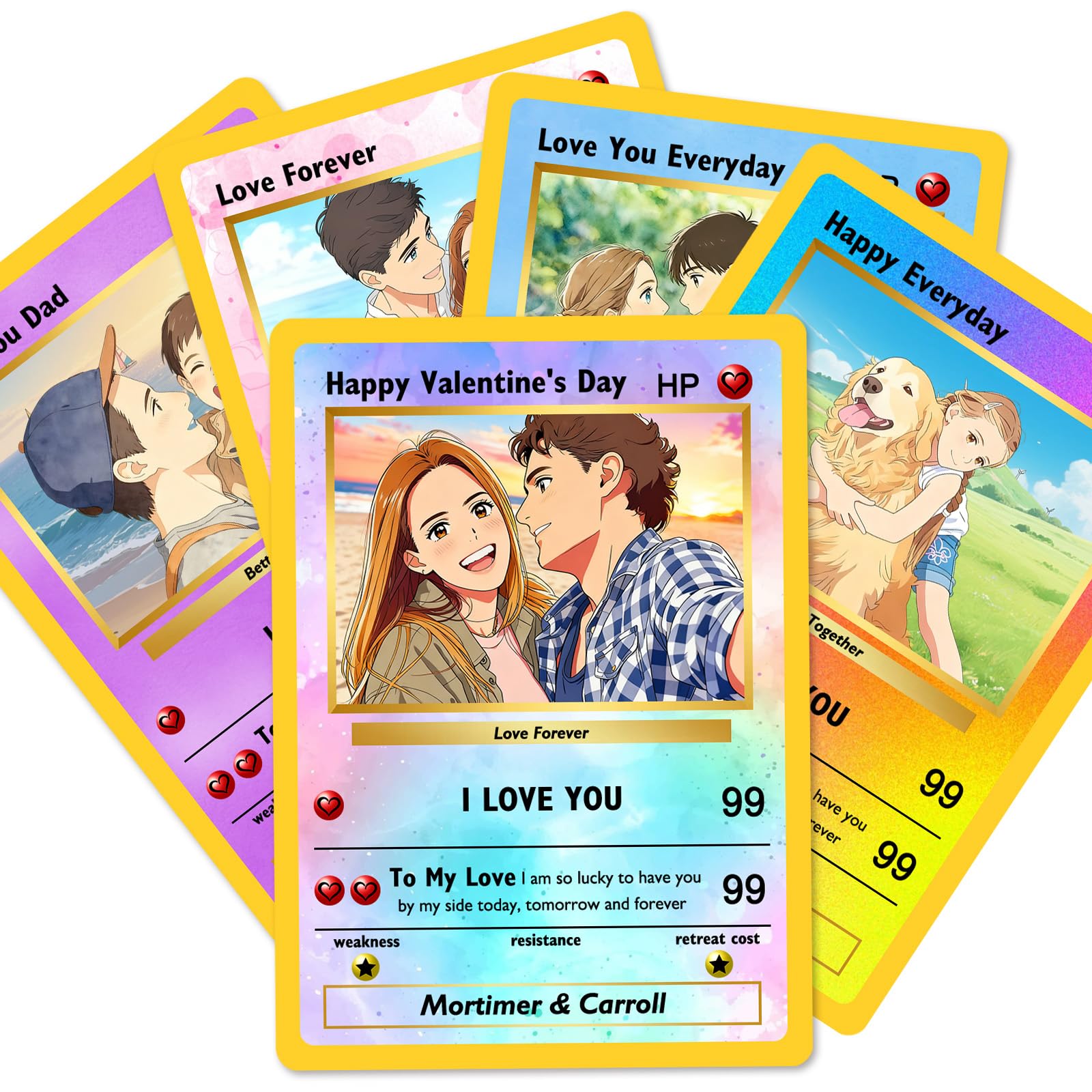 Custom Poke Card for Couples with Anime Picture Personalised Anniversary Wedding Poke Portriat Card with Name Text Customised Trainer or Character Card for Birthday