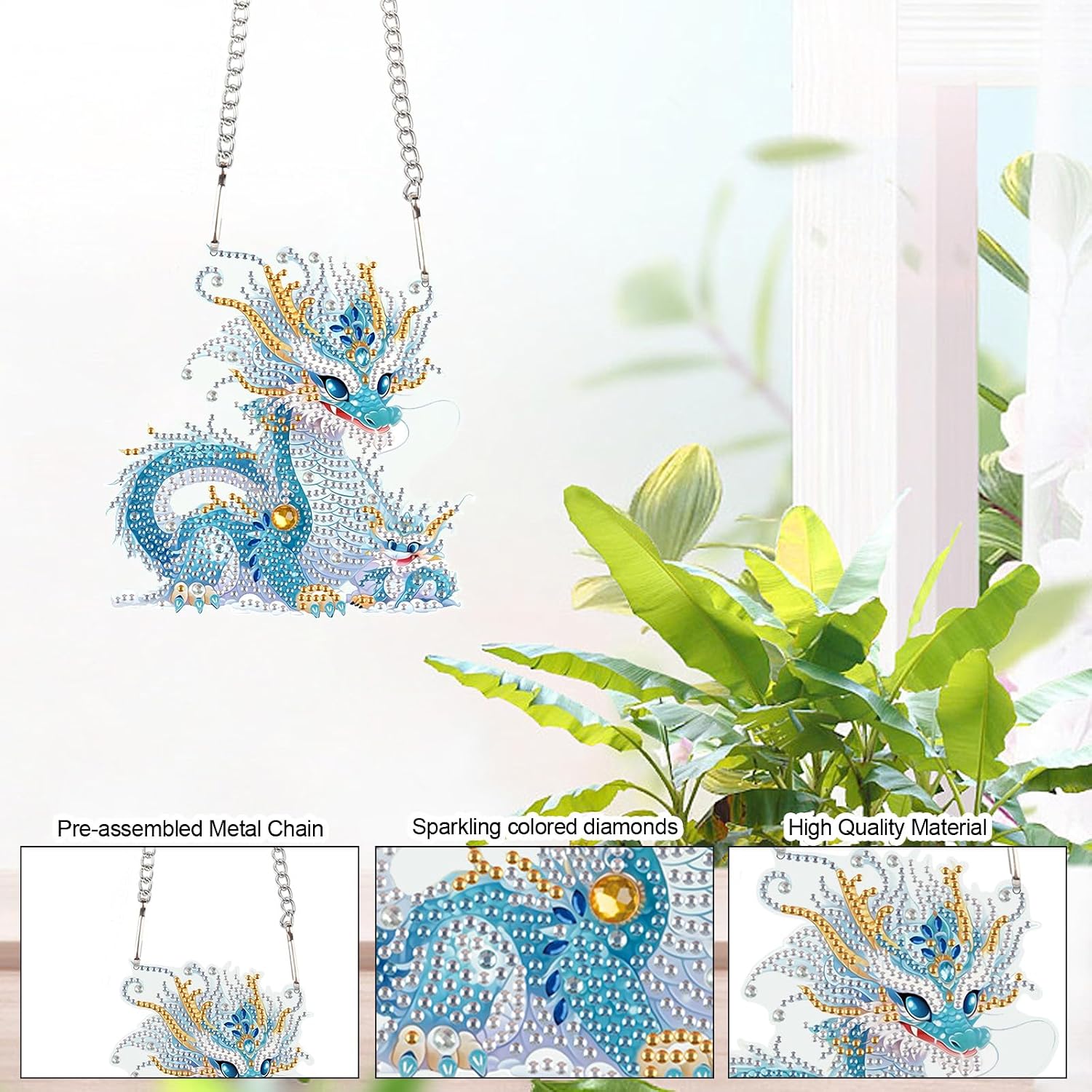 AiYuanzsh Dragon Diamond Art Hanging Kit for Adults, 5D DIY Acrylic Diamond Painting Window Ornament with Special Shaped Rhinestones, Window Wall Decoration Gift image 4