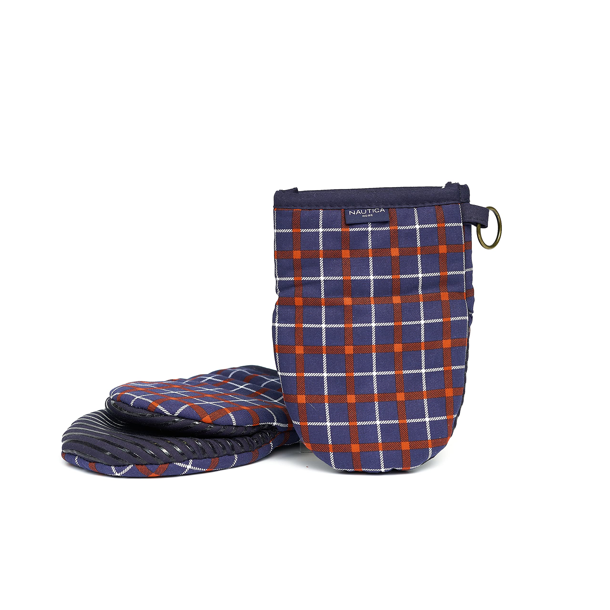 Nautica Silicon Classic 2-teiliges Ofenhandschuh-Set, Mini-Paar, Rot/Marineblau, kariert, 2 Stück
