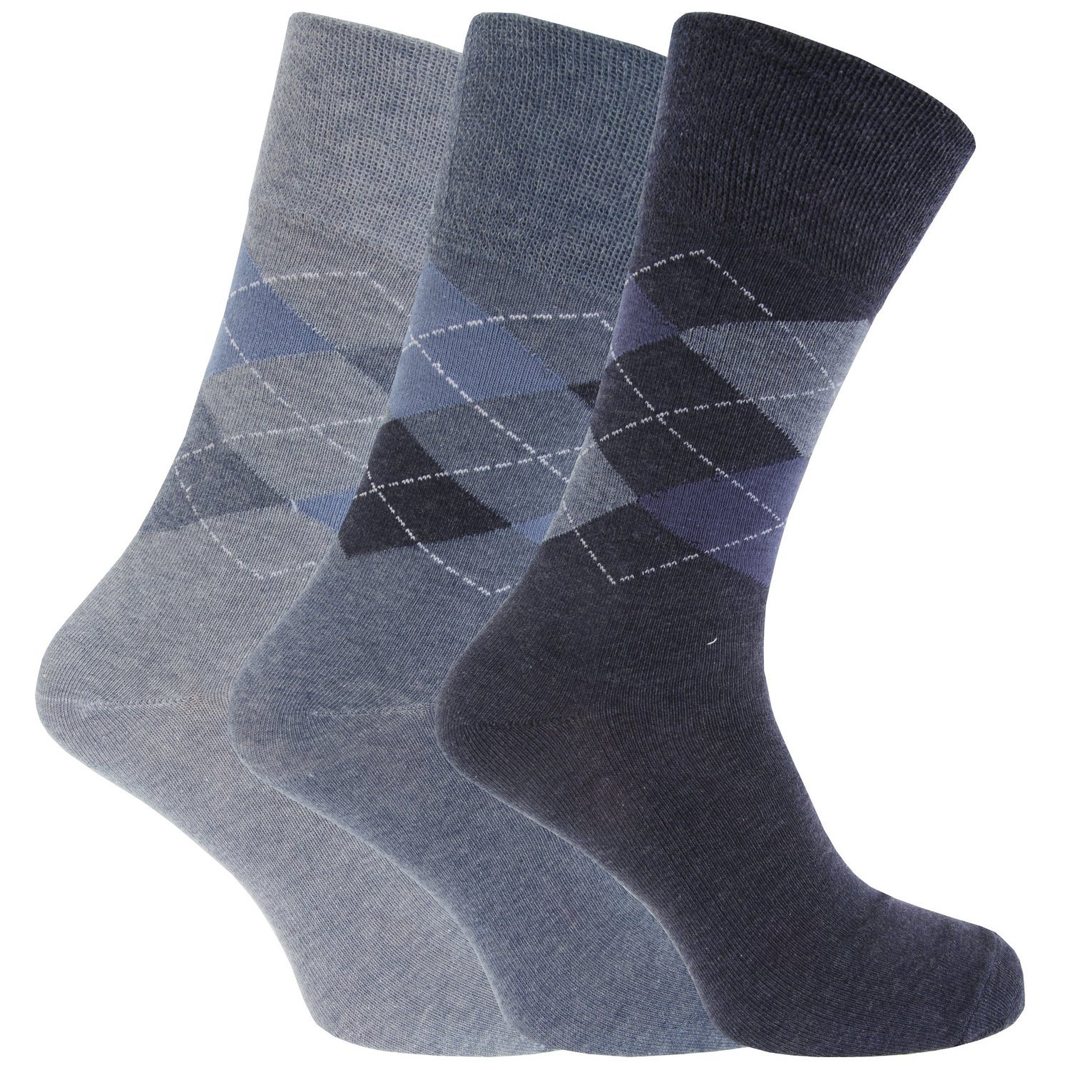 Sockshop Men's Blue 6 Pairs Cotton Gentle Grip 6-11 Uk Socks S Argyle Rj21