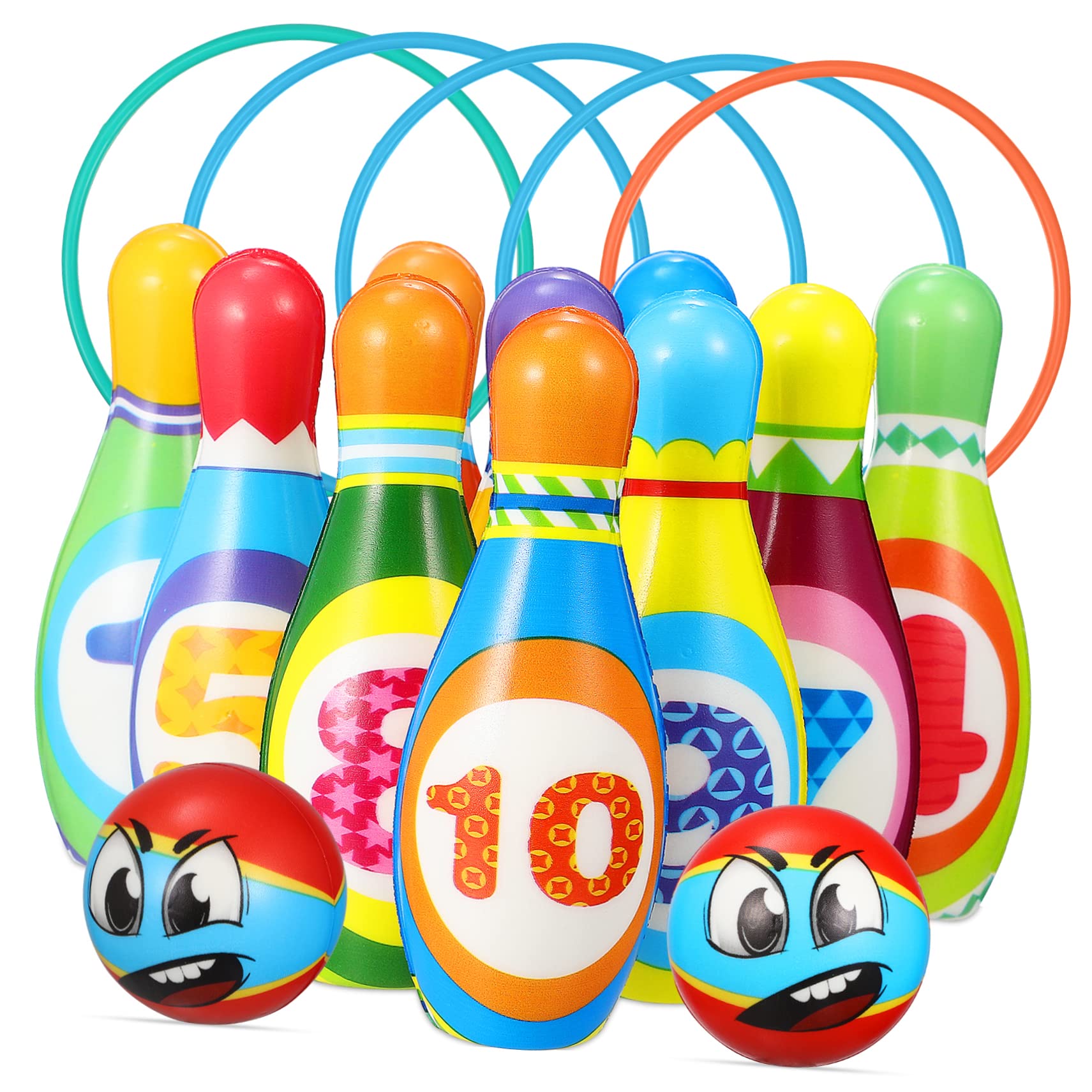 DECHOUS 1 Set Bowling Balls Toss Rings Fun Game for Educational Recognition for Family Party Activities Random Color