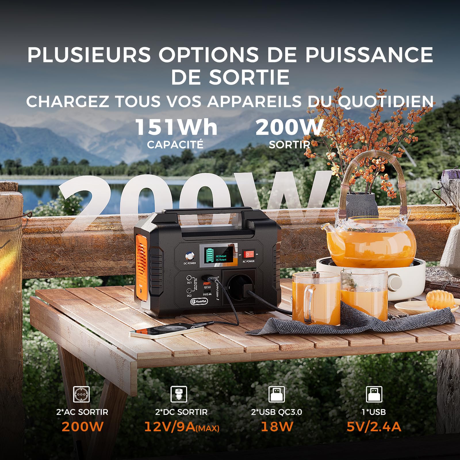 Generateur Électrique Portable 151 Wh, Générateur Solaire 200W, Batterie de Secours 230V, Station Électrique pour Caravanes, Garage, Jardin, Camping,Balcon (les panneaux sont en option)