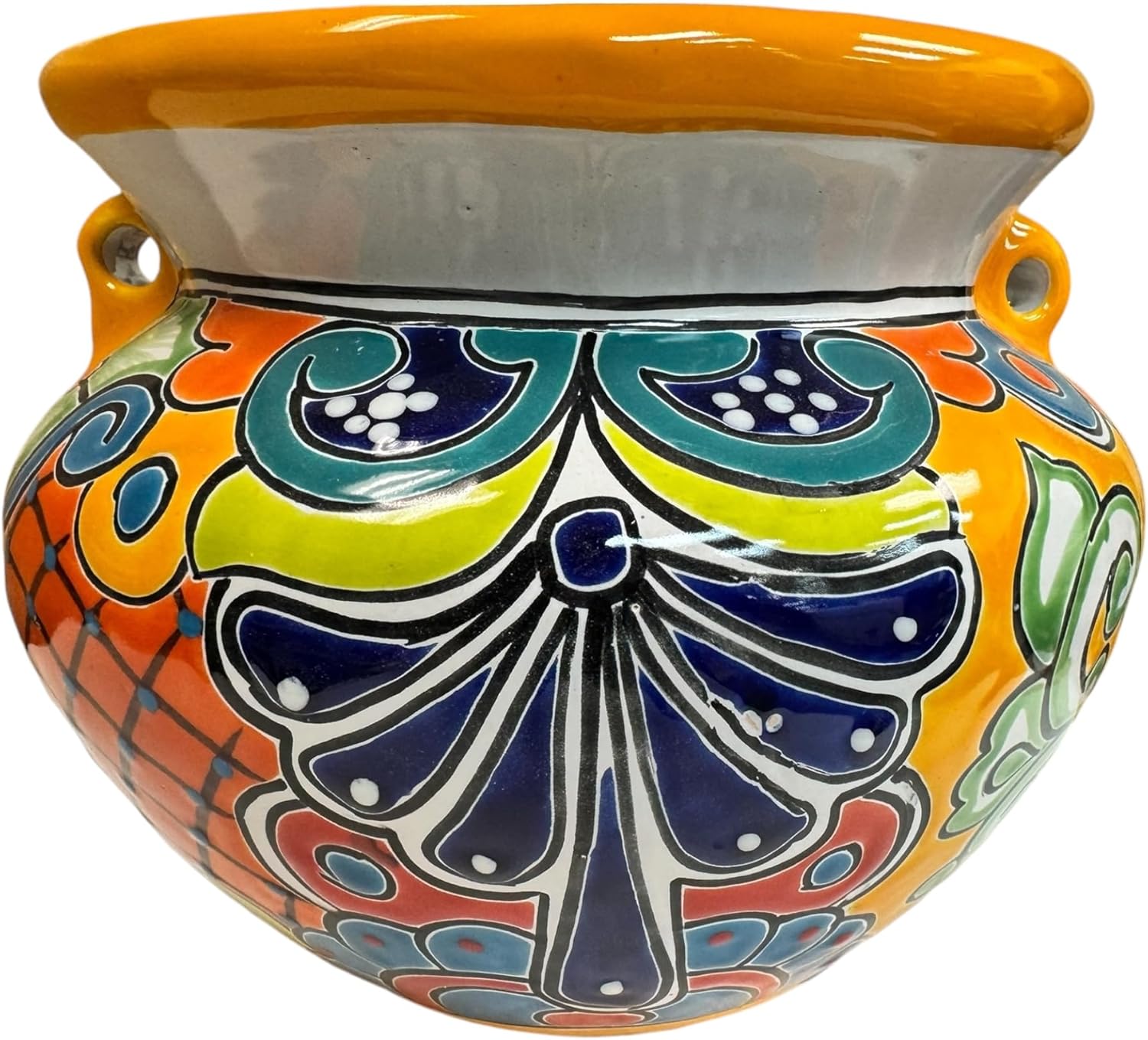 Talavera Michoacana Planter Pot Folk Art Handmade Mexican Pottery Hand Painted Outdoor Home Decor Indoor Multicolor 12"