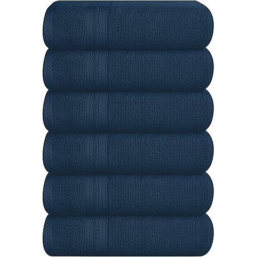 BOUTIQUO Ultra Soft 6-Piece Hand Towel Set 16x28-100% Ringspun Cotton - Durable & Highly Absorbent Hand Towels - Ideal for use in Bathroom, Kitchen, Gym, Spa & General Cleaning - Mineral Blue
