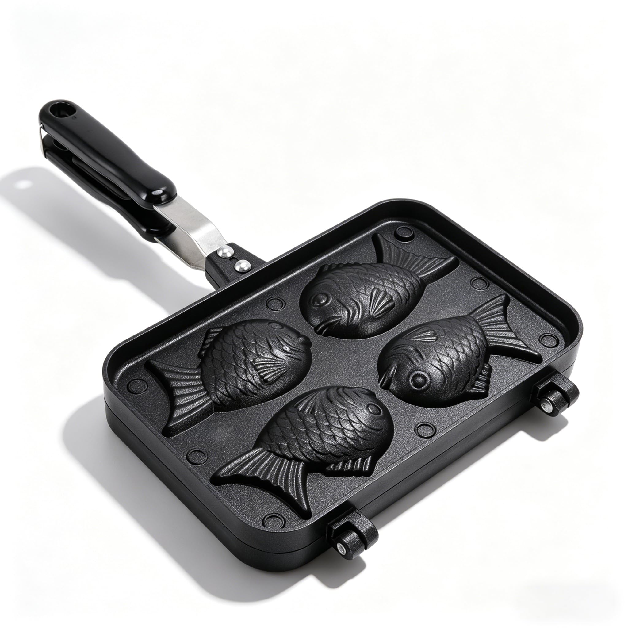 Yctze Moule à gâteau double Taiyaki en forme de poisson, antiadhésif, mini gaufrier avec long manche, moule électrique japonais coréen pour enfants et professionnels