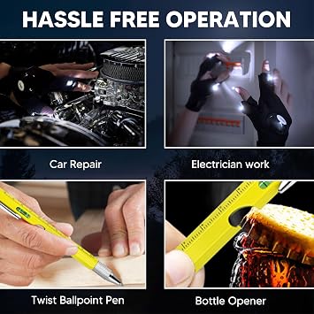 Gifts for Men Him Dad, 3 in 1 Multi Tool Gift Set with 9 in 1 Multi Tool Pen, LED Flashlight Gloves, Tool Keychain, Birthday Gifts Dad, Husband, Boyfriend, Handy DIY Gifts