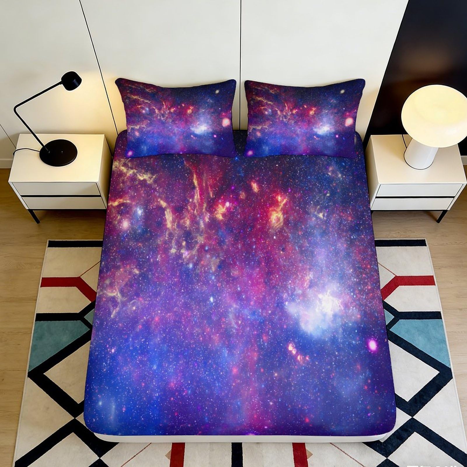 Qjzxknhpgr Style-7 3D Printed Galaxy Starry Sky Fitted Sheet Microfiber Soft Cosmic Nebula Mattress Cover Bedroom Dorm Decor Protection 90X200x25cm