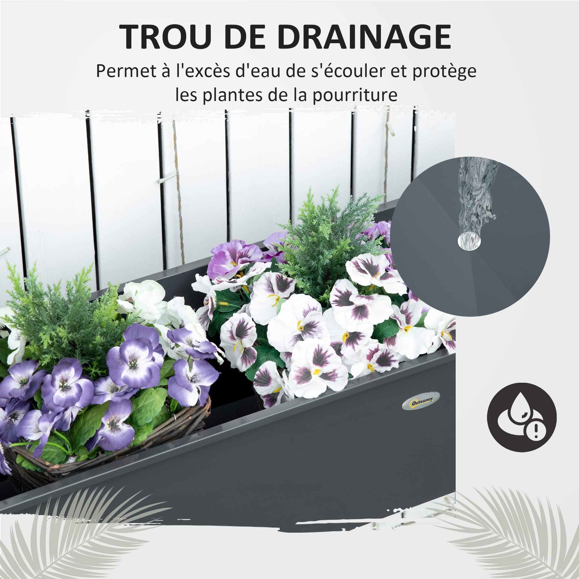 Outsunny Jardinière sur Pieds Trou de Drainage 100x30x80cm Acier Gris | Carré Potager, Acier Galvanisé