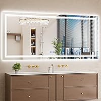 Vista 22 de Espejo de baño LED de 22 x 30 pulgadas con luces, antiniebla, retroiluminado + luz frontal, regulable, espejo de tocador LED para pared, espejo