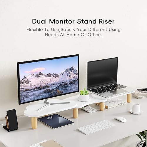 Miniatura 2 de Soporte elevador de doble monitor, soporte de computadora de escritorio Rainbow Cloud para 2 monitores, longitud y ángulo ajustables, soporte