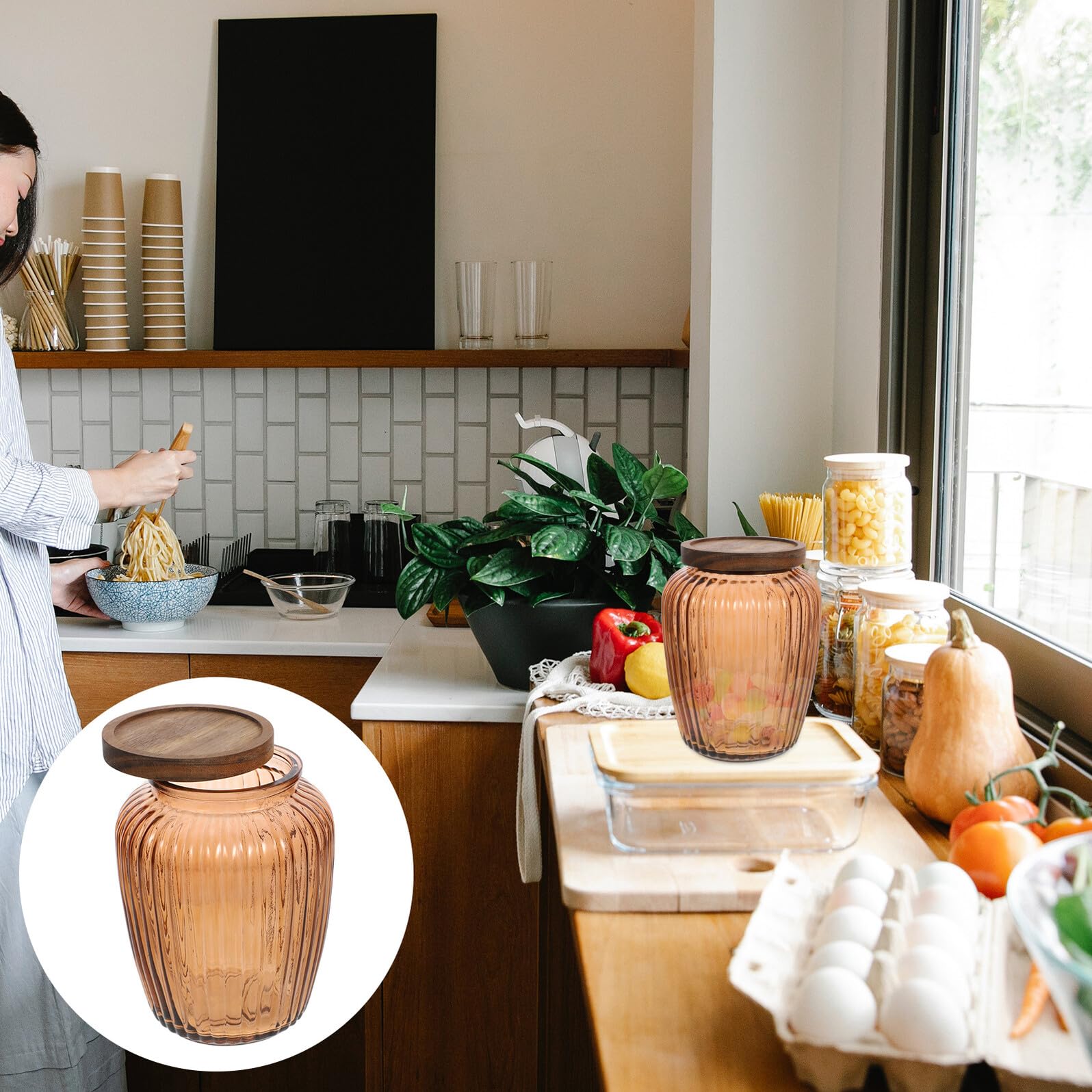 Toyvian Barattolo Ermetico di Vetro per Conservazione di Cereali Frutta Secca e Snack Contenitore Trasparente con Coperchio per Mantenere Freschi Cibi e Ingredienti in Cucina