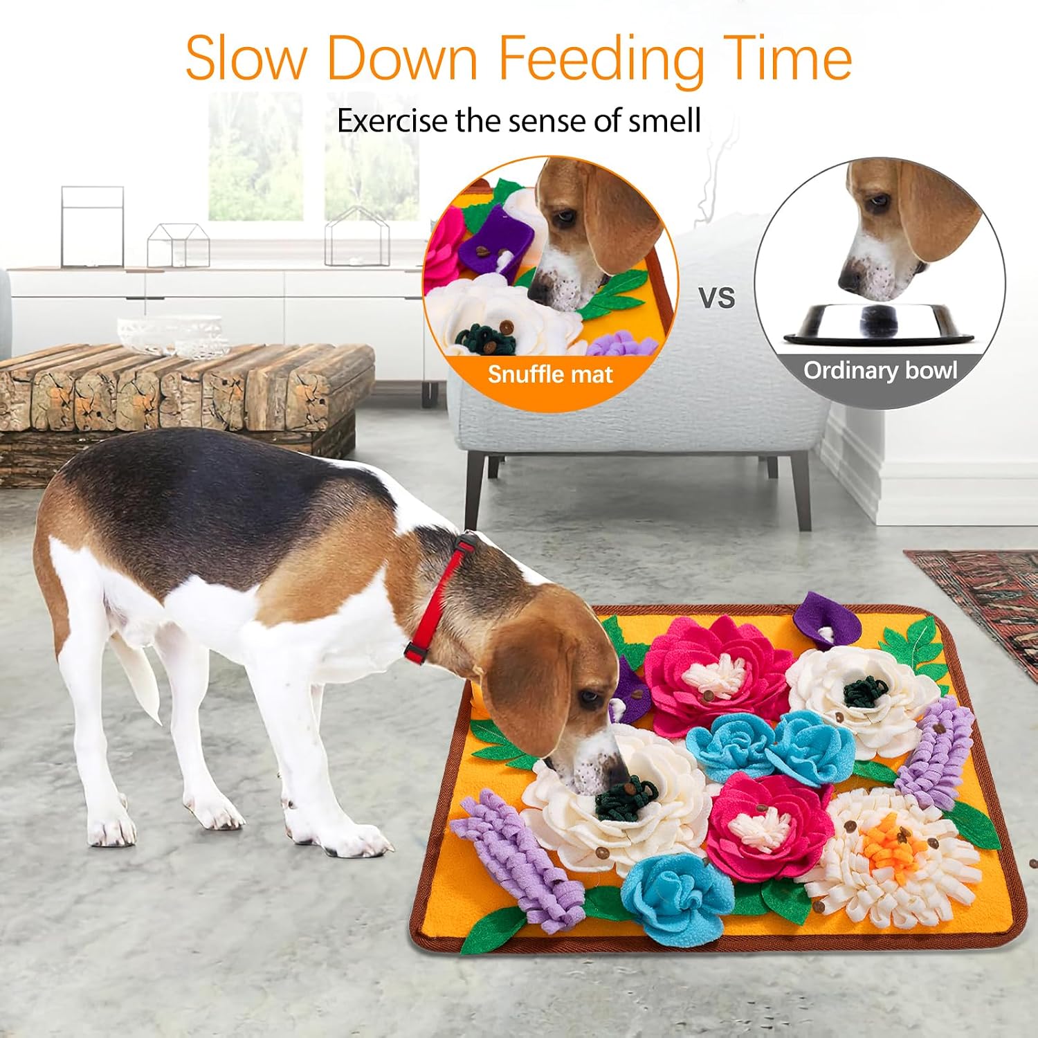 Snuffle Mat for Dogs Pet Treats Feeding Mat for Small/Medium Breed Dogs Non-Slip/Portable/Durable Interactive Dog Puzzle Toys Encourages Natural Foraging Skills (Orange) thumbnail