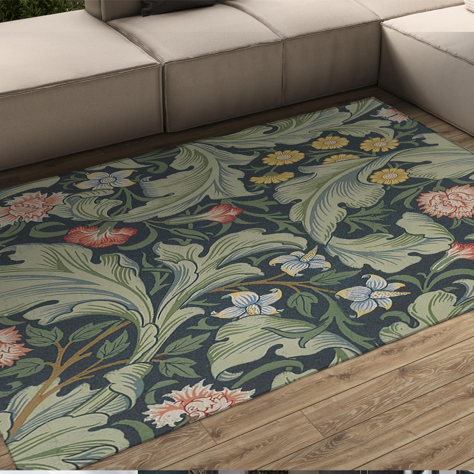 Tapis feuilles tropicales vert résistant zones haut trafic salon 180x240cm