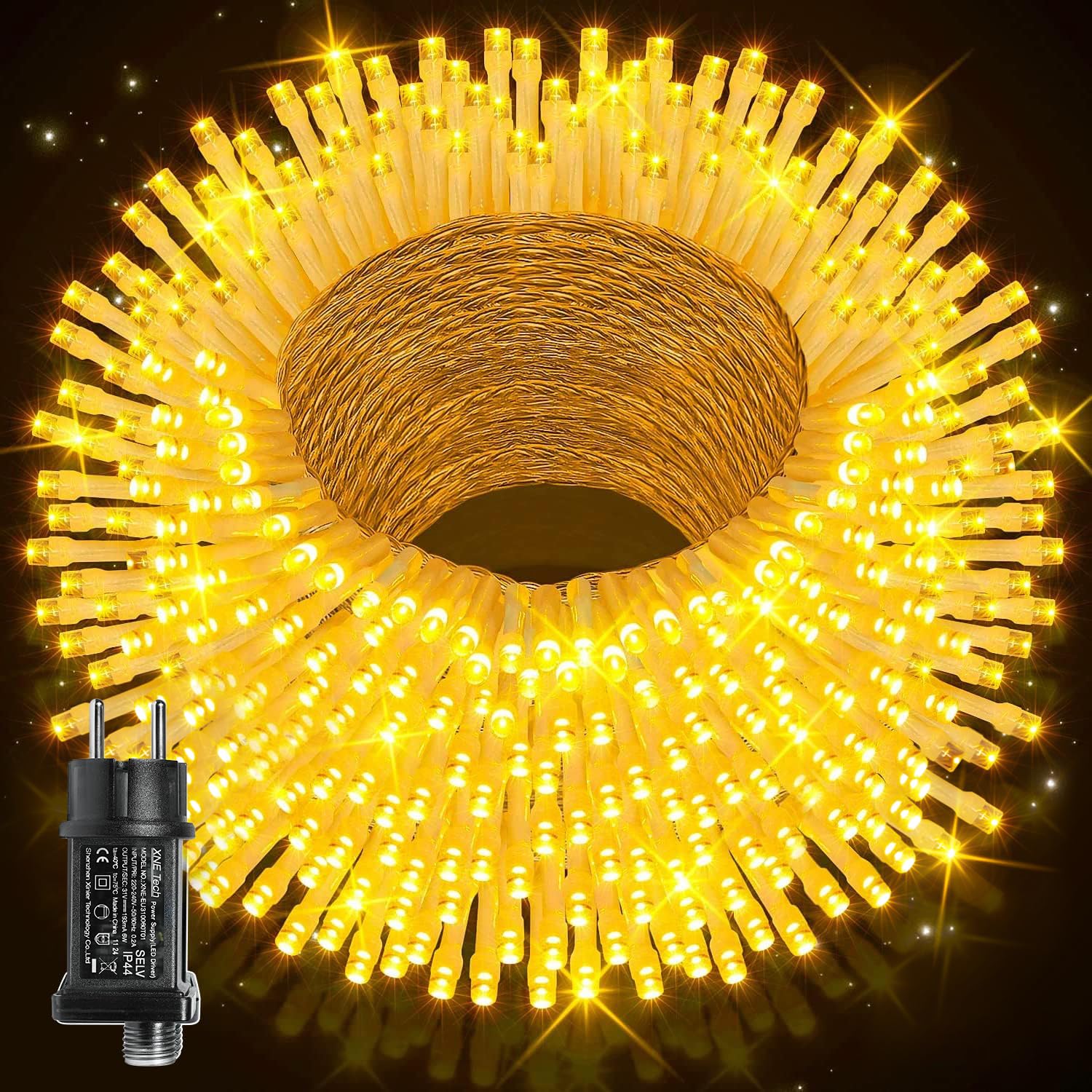 Ollny Lichterkette außen 50M, 500 LED Lichterketten innen wasserdicht outdoor für Garten Balkon Camping Zimmer Party (warmweiß)