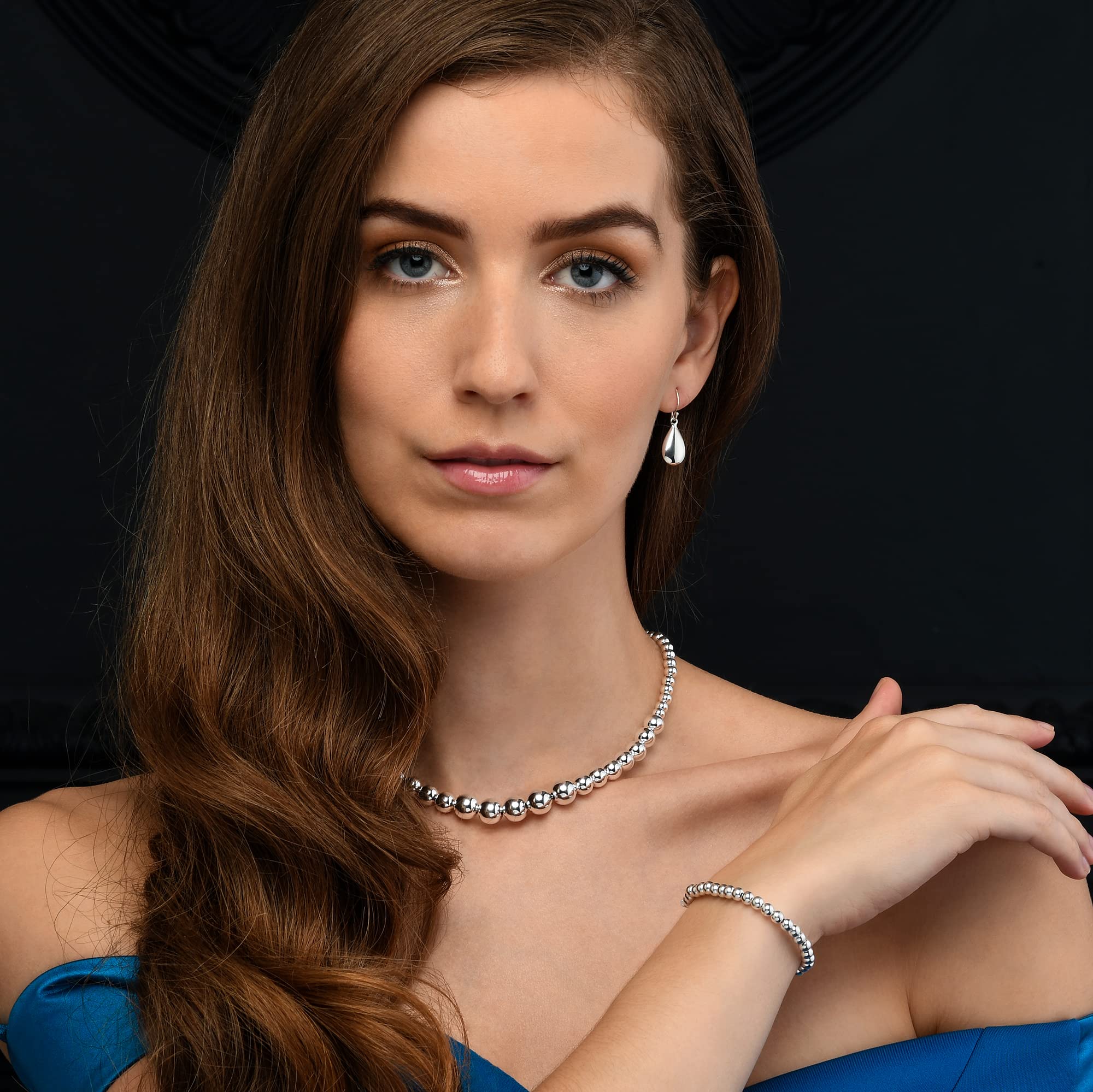 Diamond Treats Collares de Plata de Ley 925 para Mujer, Collar de Bolas de Diseño Italiano, Collares de Perlas con Cuentas de Plata, Collar Llamativo de Bola para Mujer