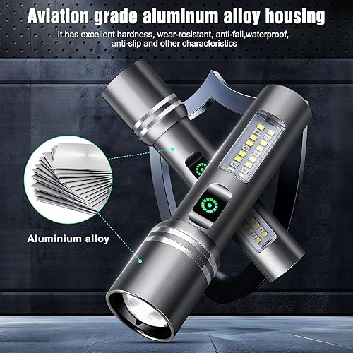 Miniatura 6 de Linterna recargable de alto lúmenes, 3000 lúmenes, linternas LED superbrillantes con 6 modos de luz, IPX6 impermeable, potente luz de flash de mano