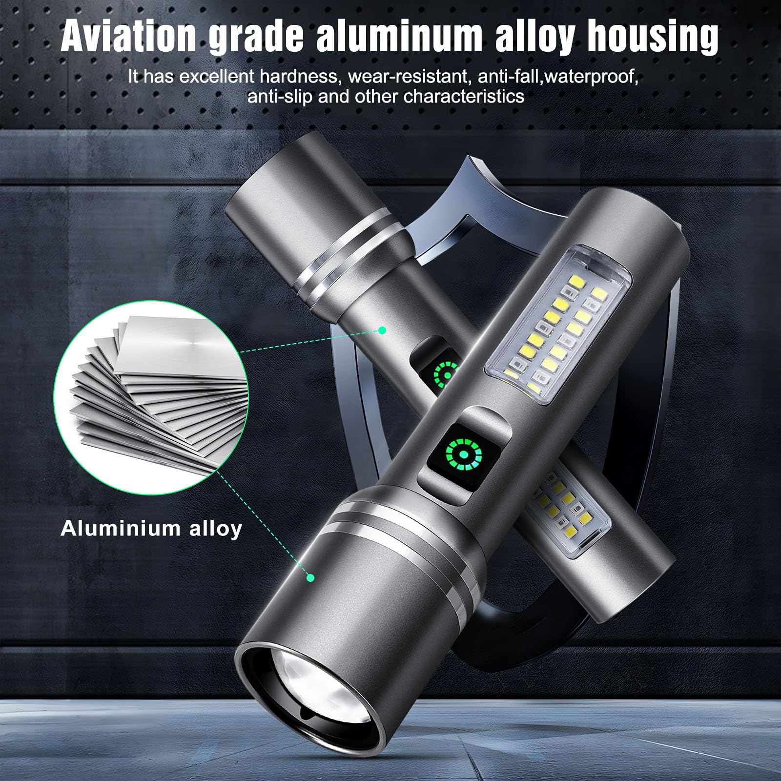 Linterna de alta luminosidad recargable, 3000 lúmenes, súper brillante, linternas LED con 6 modos de luz, IPX6 impermeable, potente luz de flash de mano para camping y emergencias en el hogar
