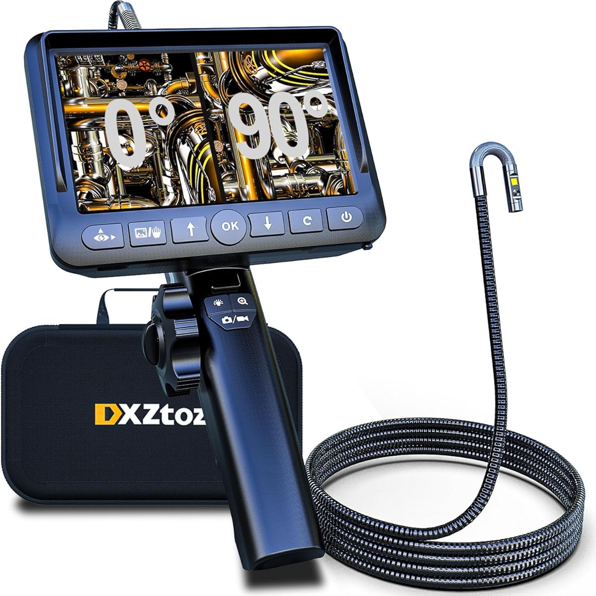 DXZtoz Dual-Lens Articulating Borescope with Light, 5'' Screen Engine Endoscope Inspection Camera with 0.33in Articulated Snake Camera, 1080P Videoscope for Automotive Home Mechanics-5FT