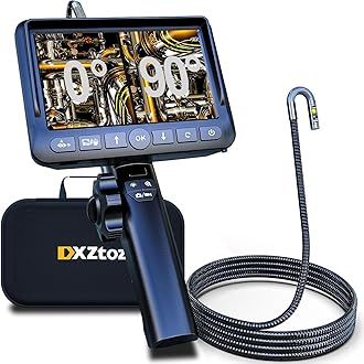 DXZtoz Dual-Lens Articulating Borescope, Engine Endoscope with 0.33in Two-Way Articulated Snake Camera, 5'' Dual Screen, 1080P Inspection Camera with Light for Automotive Home Mechanics-5FT