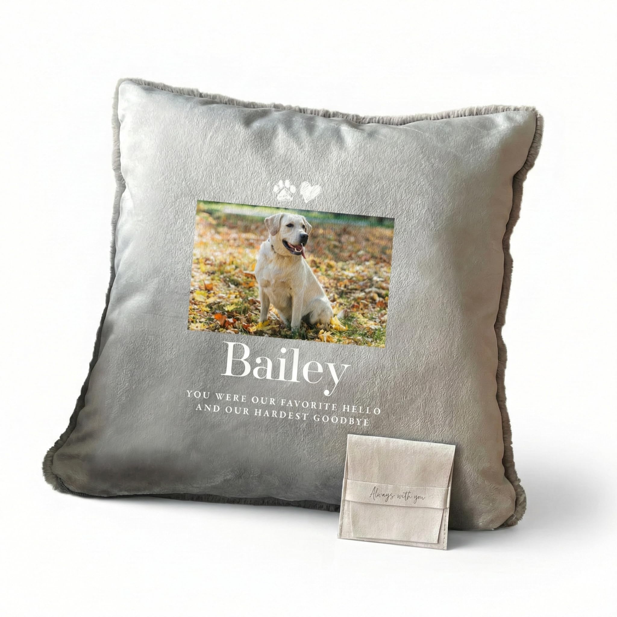 The Lovely Keepsake Company With Ashes Pouch Personalised Pet Memorial Ashes Faux Fur Cuddle Cushion - Custom Message & Photo | Sympathy Gift For Pet Loss | 40Cm X 40Cm