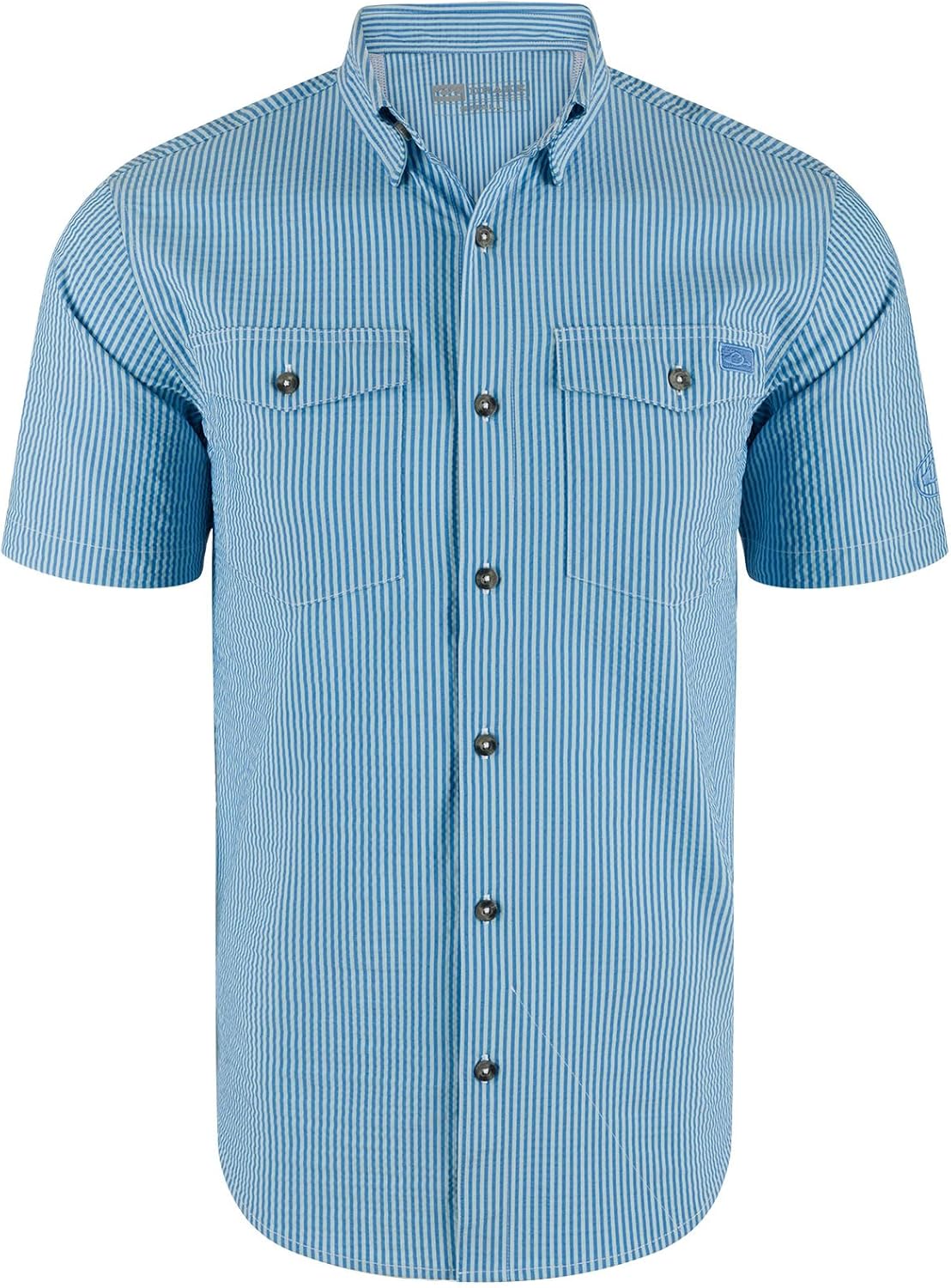 Drake Waterfowl Men's Frat Seersucker Striped Button-Down Short Sleeve Shirt - Quick-Drying Fabric, UPF 30 Sun Protection