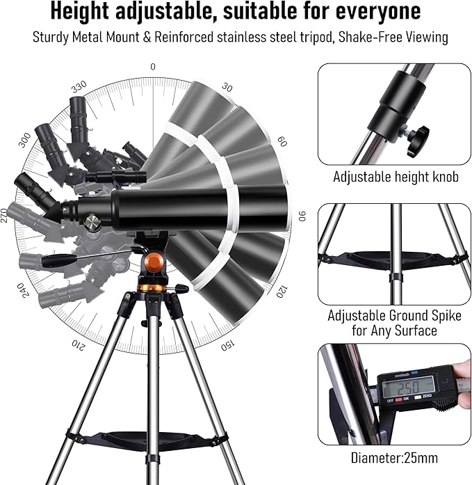 Telescope,Galaeyes 90mm Aperture 600mm FL, Telescope for Adults High Powered,Metal AZ & Stainless Steel Tripod, with Phone Adapter and Bag,Aperture 90mm miniatura 5
