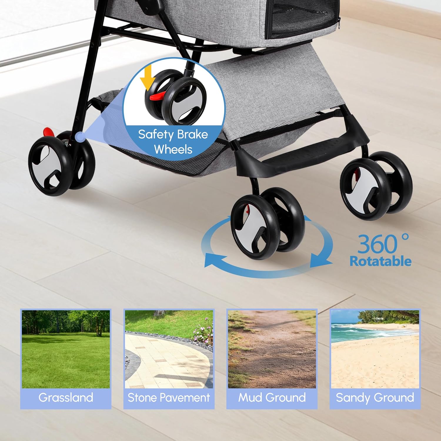 Pet Stroller 4 Wheels Dog Cat Stroller for Small Medium Dog Cats Carrier Jogger Travel Foldable Puppy with Detachable Carrier