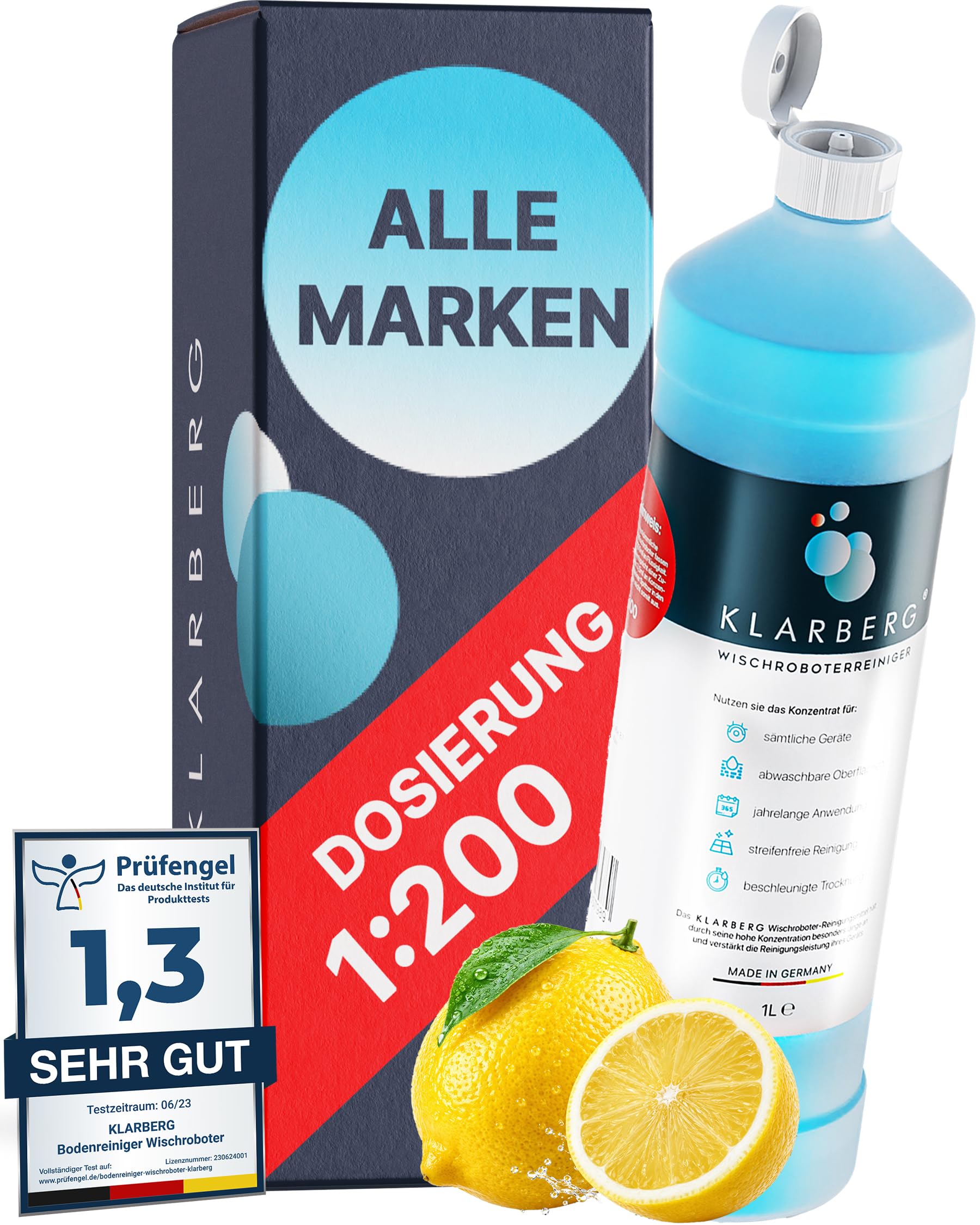 KLARBERG® Bodenreiniger Wischroboter Reinigungsmittel Konzentrat 1:200 I Frischer Duft mit unserem Reinigungsmittel für Saugwischer I Saugroboter Reinigungsmittel, Laminat, Fliesen