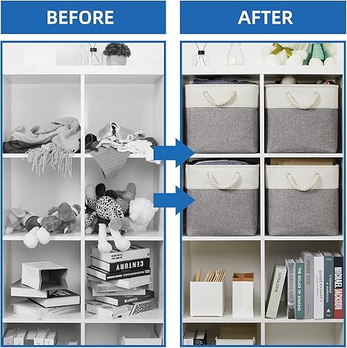 Miniatura 6 de Temary Cestas de Tela de 12 Pulgadas Cubos de Almacenamiento con Asa, Cestas de Ropa para Regalo, Contenedores Grandes para Organizar Libros, Mantas