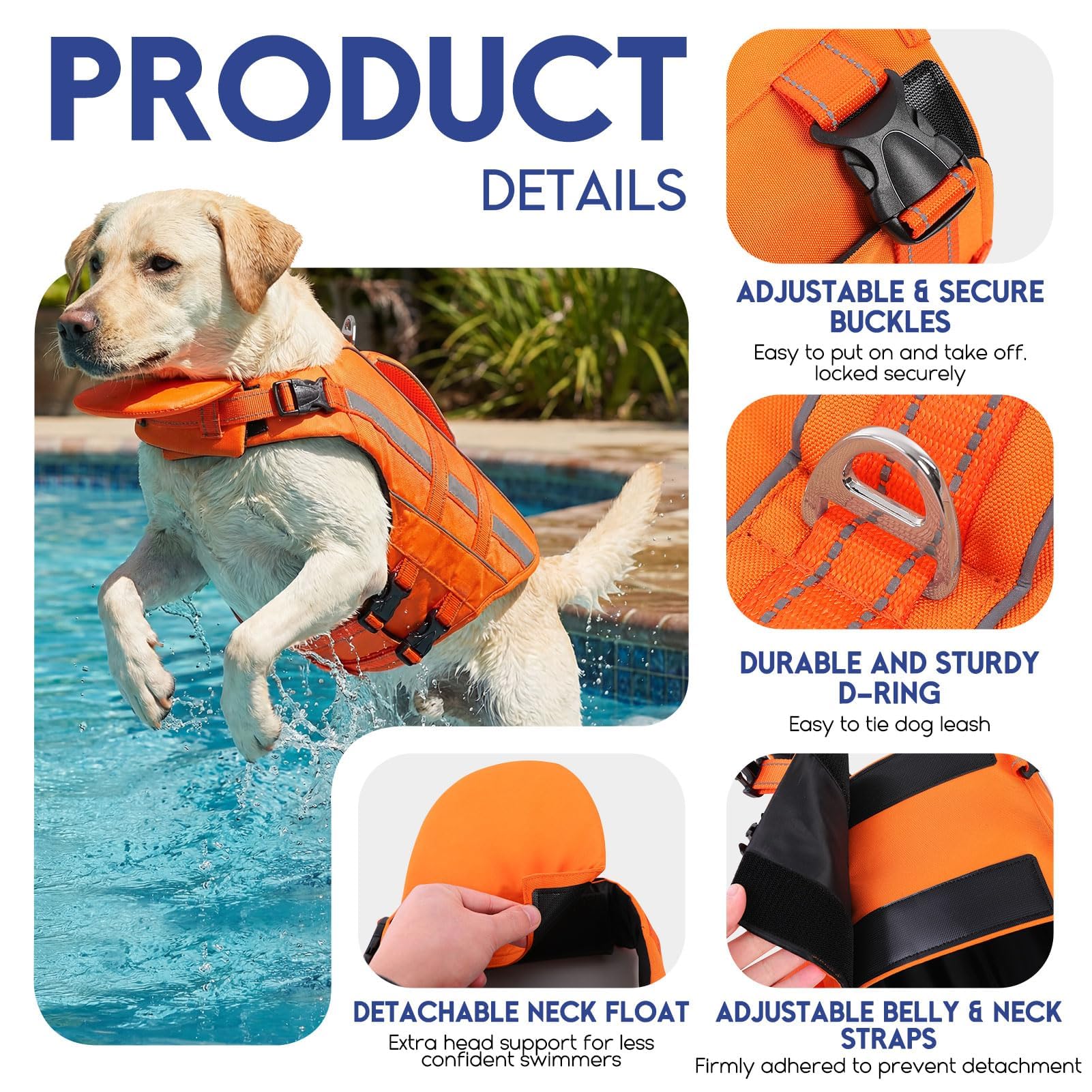 ASENKU Hundeschwimmweste Größe S für kleine Hunde mit Abnehmbarer Nackenstütze, Rettungsgriff, D-Ring und Reflektorstreifen, Schwimmweste für Hund sicheres Baden und Wassersport 5 kg-10 kg Hunde
