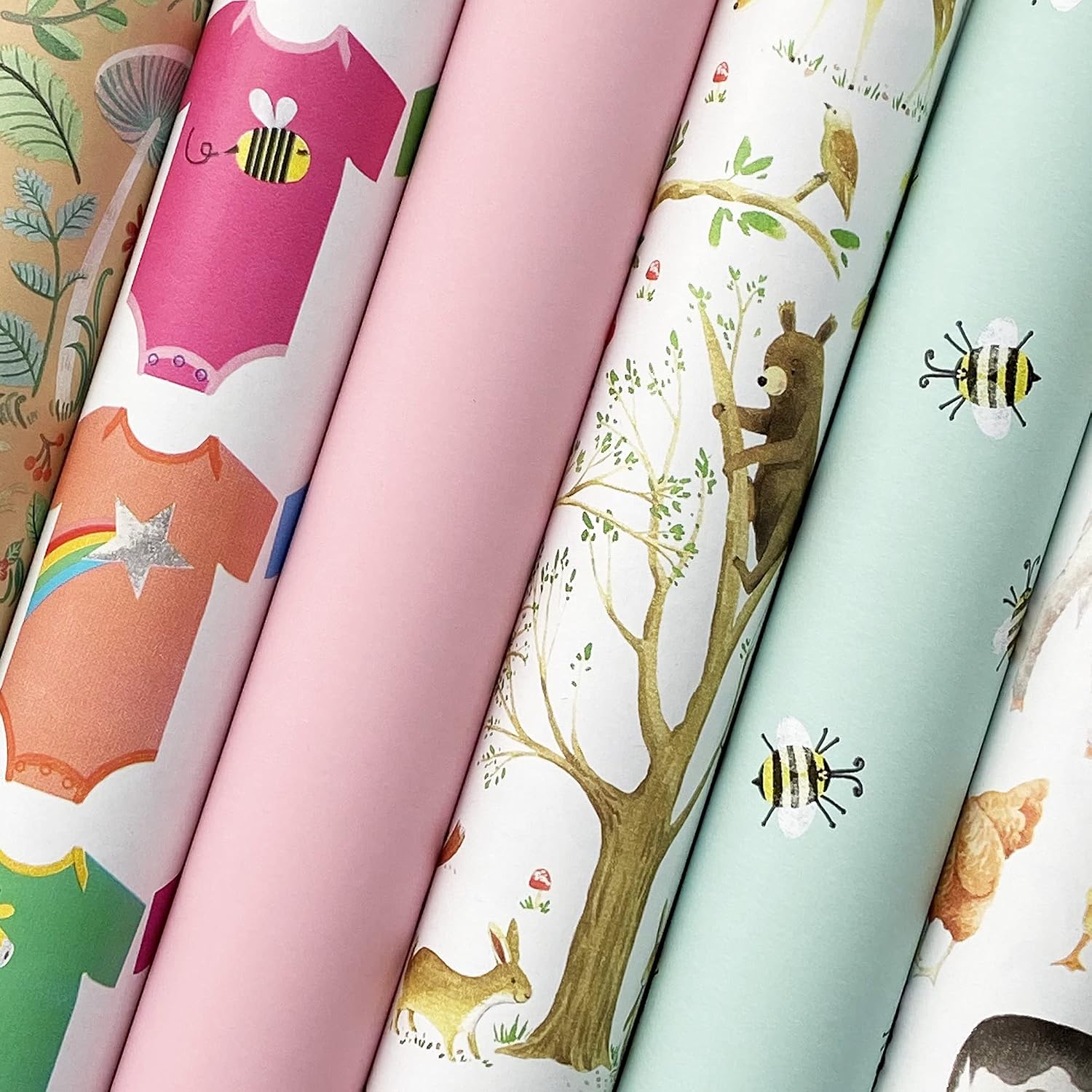 Jillson Roberts Baby Wrapping Paper Roll Bundle (12.5 sq ft per roll, 75 Total Sq Ft) for Easter, Mothers Day, Birthdays, Bridal Showers, Baby Showers, 6 Pack