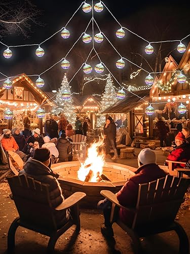 Miniatura 8 de BBTO Decoración de bola de discoteca LED de 9.84 pies de largo, adornos de bolas de discoteca de espejo de 1.57 pulgadas, funciona con pilas, mini