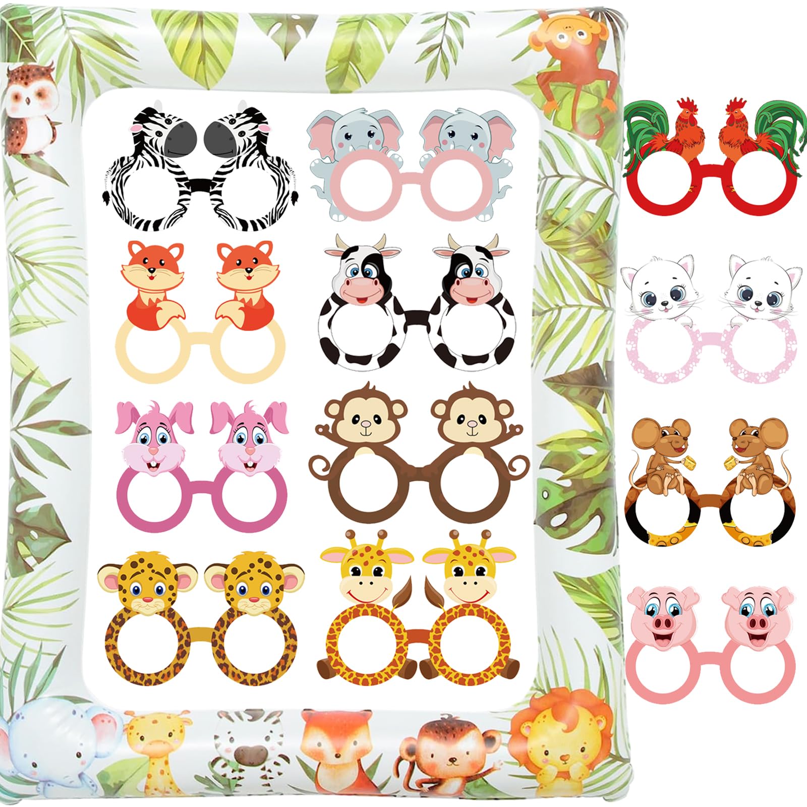 Woodland Inflatable Photo Booth Selfie Frame & Paper Glasses Set Jungle Animals Party Favors Forest Farmhouse Party Supplies Selfie Picture Frame for Kids Birthday Baby Shower Party Decor