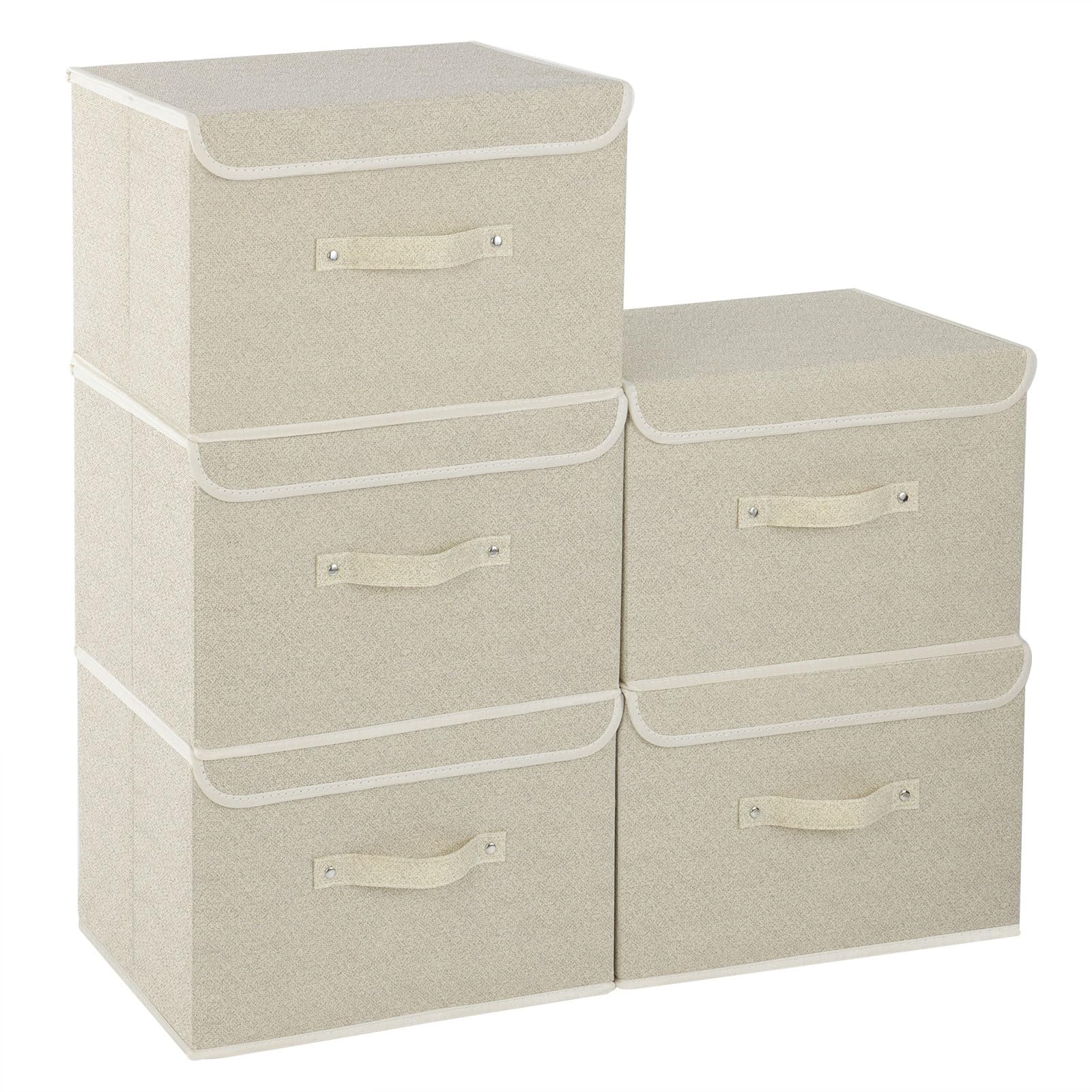 ENUMAIL Fabric Storage Boxes, Cube Baskets with Flip-Top Lid and Handles, Bins for Organizing Home Office and Closet