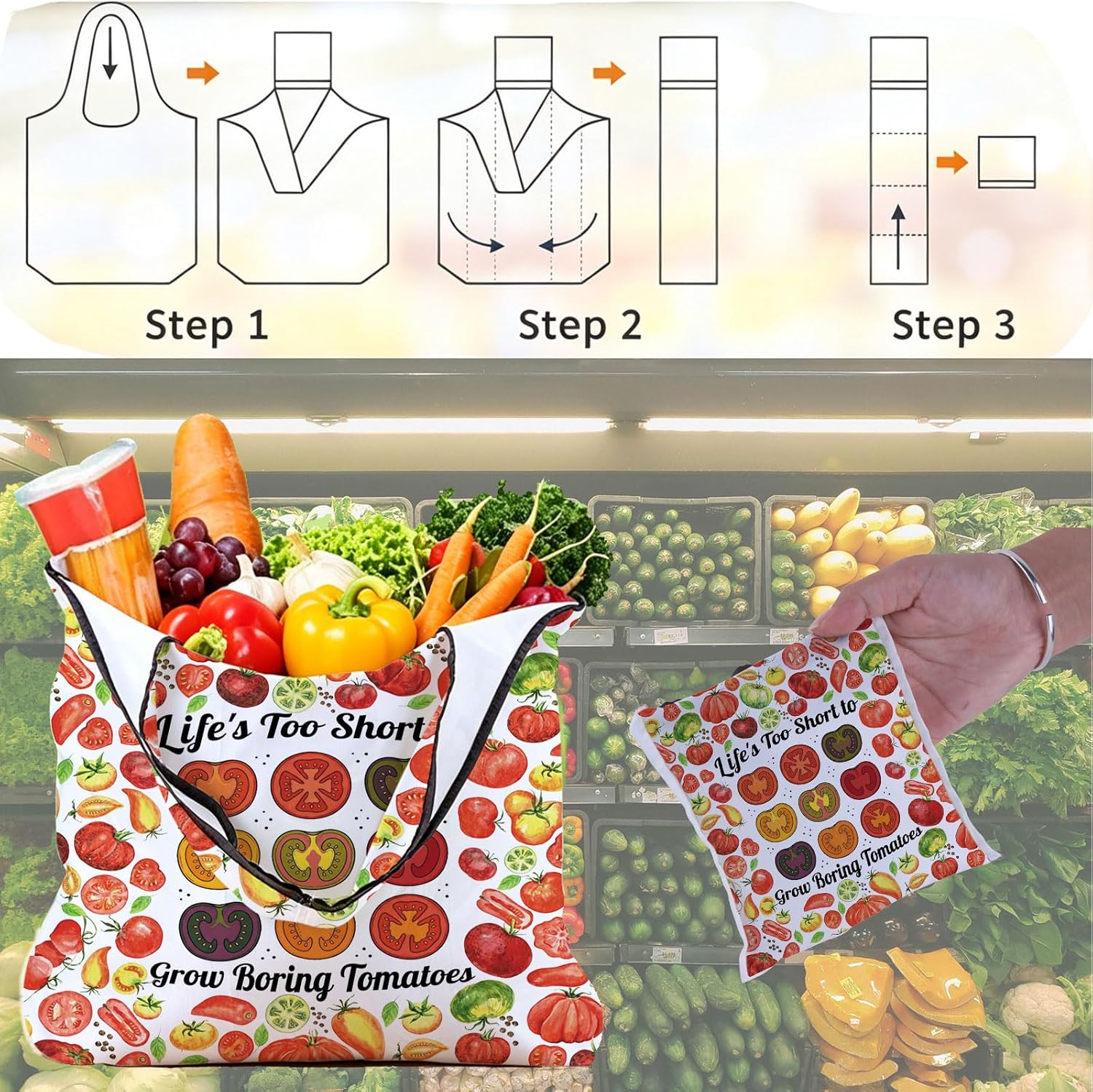 JNIAP Tomato Gardening Gift Life Is Too Short Boring Tomatoes Reusable Grocery Bag Tomato Plant Farm Life Gift image 5