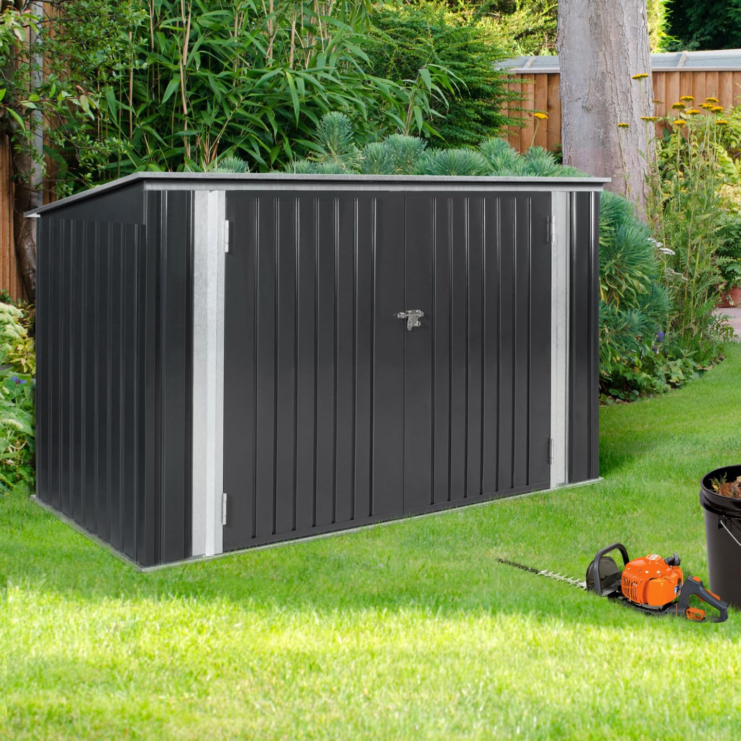 Abri de Jardin en Métal Verrouillable Multi-Rangement pour Vélos, Outils et Poubelles