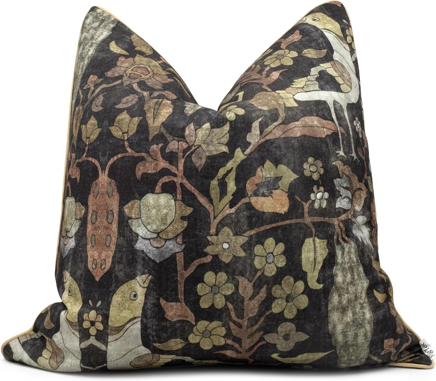 Bird Floral Print 20x20 Throw Pillow Cover, Charcoal