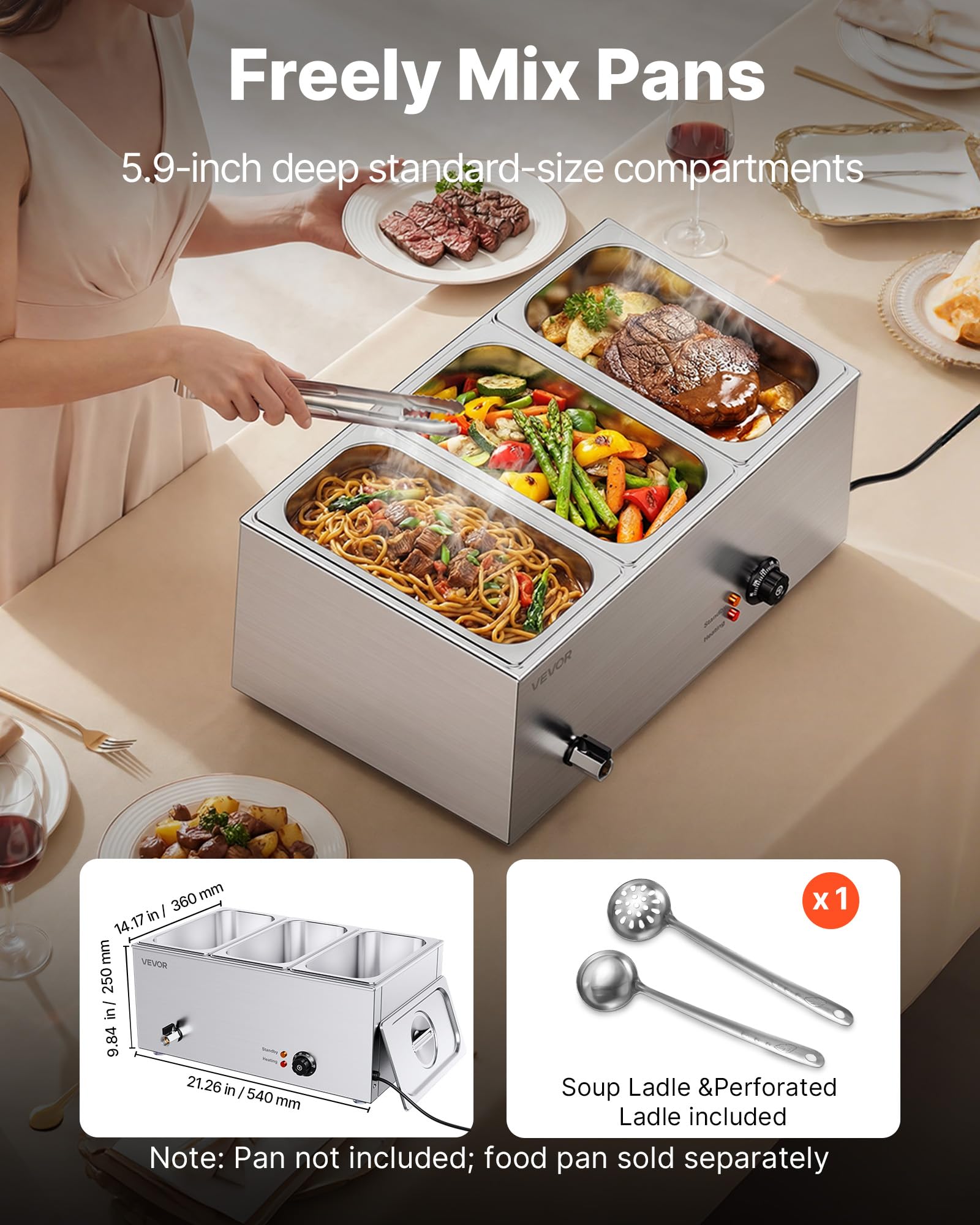 VEVOR 3-Pan Food Warmer - Keep Food Hot! -3 VEVOR 3-Pan Food Warmer - Keep Food Hot! -3