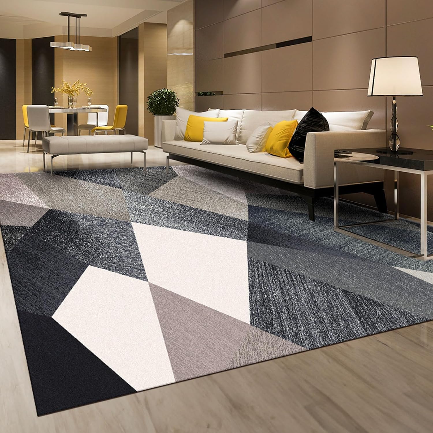 Tappeto Salotto Grandi 160 x 230 cm Tappeto Corridoio Antiscivolo Morbido Pelo Corto Tappeti per cucina Pranzo Soggiorno Camera da Letto Modern Geometric Gray Beige White Blue