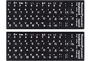 Russian Keyboard Stickers (2 Pack): Bright White Characters on Black, Ideal for...