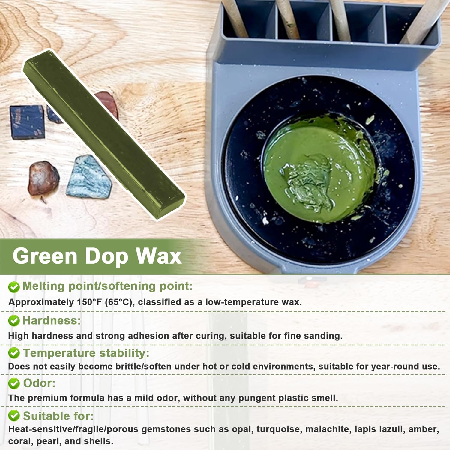 Green DOP Wax for Lapidary Cabochon Forming Cutting and Polishing Dopping Wax Sticks Stone Dopping Wax Lapidary DOP Wax (4 Pieces)