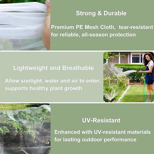 Miniatura 6 de Cubierta de red para árboles frutales con cremallera y cordón, 2 paquetes de red de barrera de insectos de 4 x 4 pies para protección del jardín,