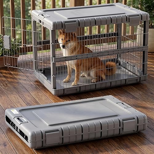 ZOMISIA Collapsible Dog Crate for Large Dogs - 36"L Heavy Duty Dog Kennel No Tools Required with 4 Sides Steel Foldable Cage for Dogs Indoor Furniture, Portable Carrier with 2 Smooth Wheels, Gunmetal